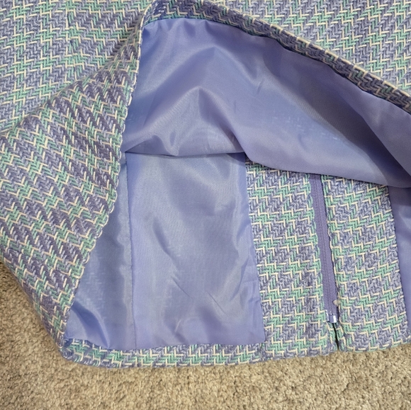 Sag Harbor Blue and White Herringbone Tweed Full Zip Blazer 10 Career - Picture 9 of 11